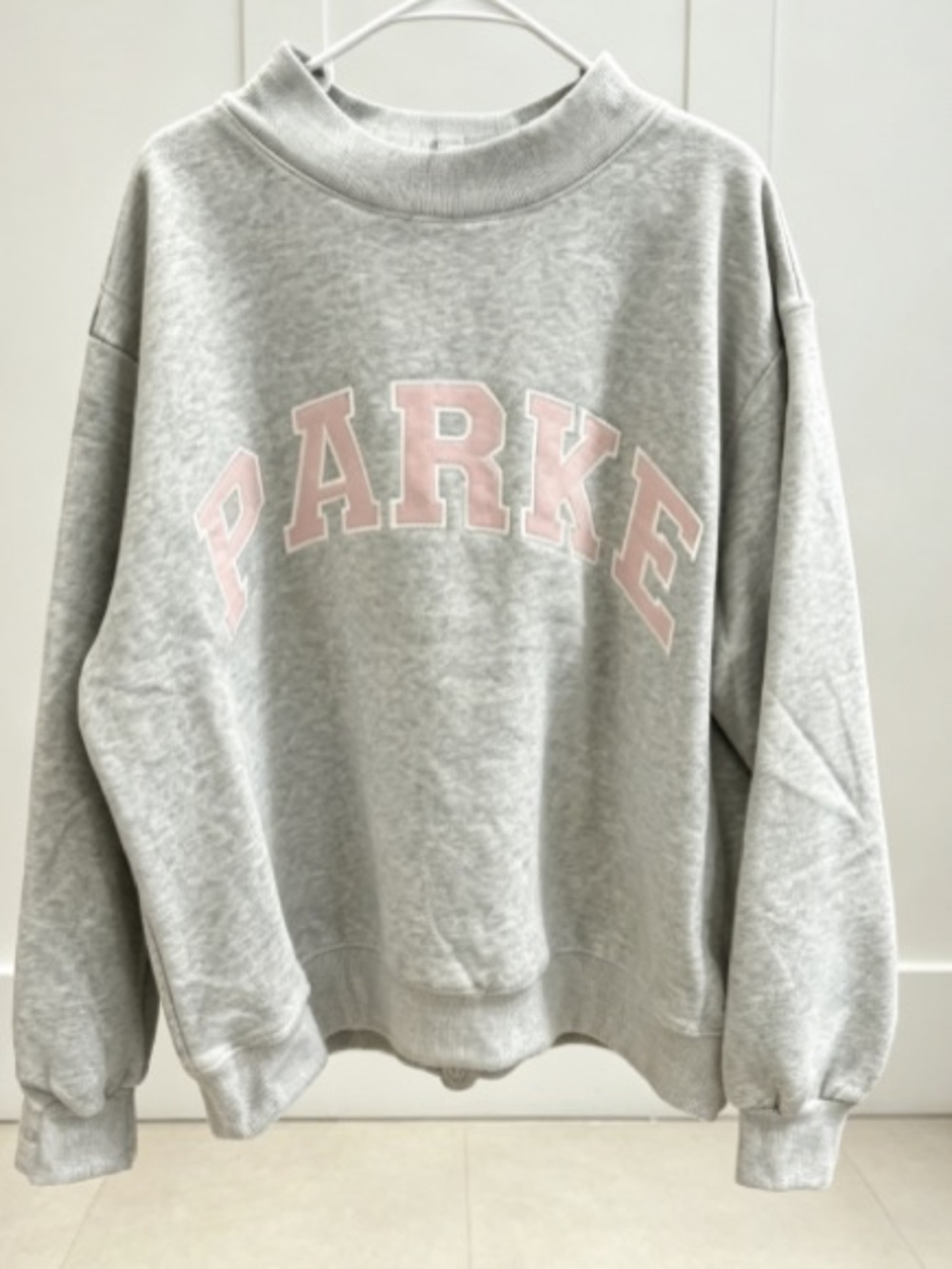 Parker Gray Crewneck Sweatshirt with Pale Pink PARK E Applique